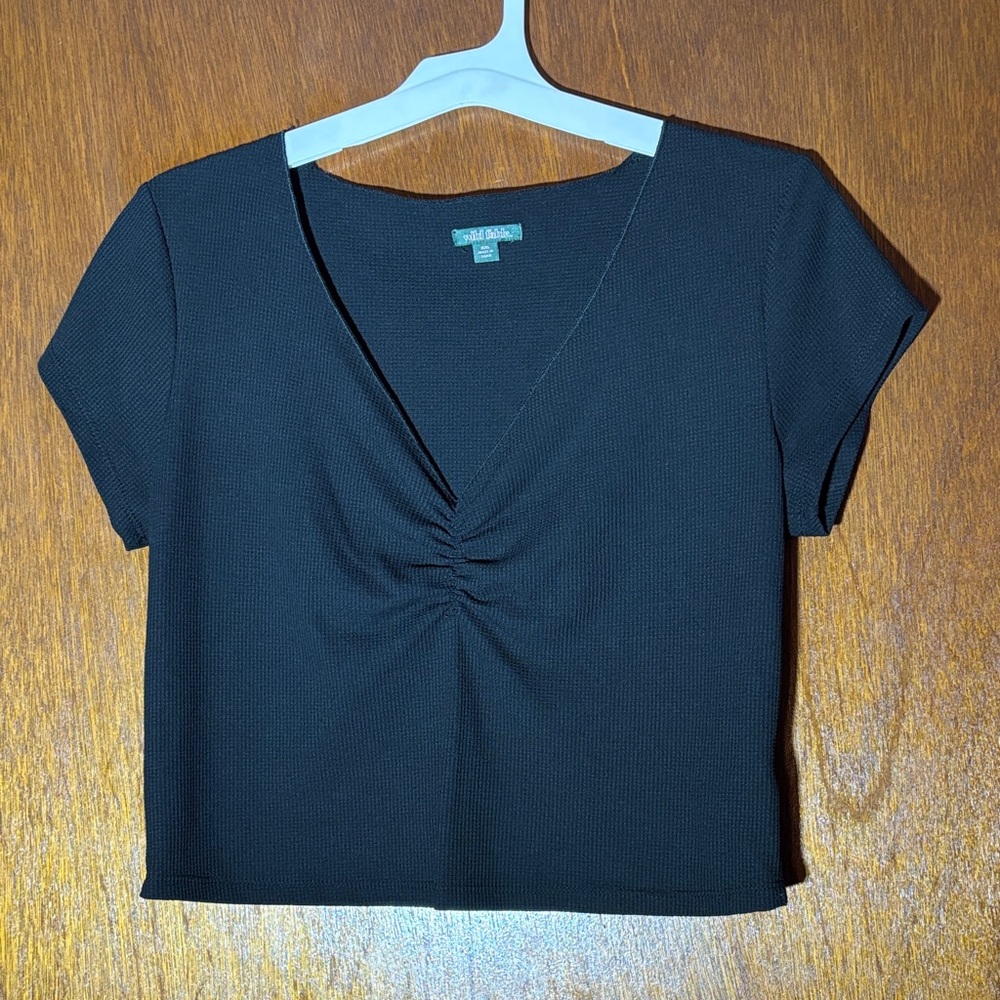 Wild Fable Black Ruched V-Neck Crop Top